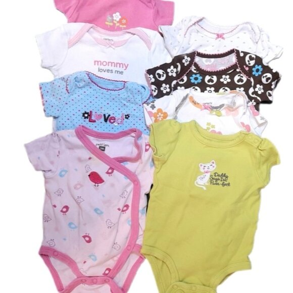 8PC BUNDLE Short Sleeve Onesies Newborn Baby Girl Clothing 0-3 3 Months - Picture 1 of 15